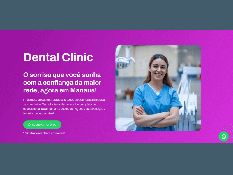 Captura de tela da Landing Page da Clínica Odontológica