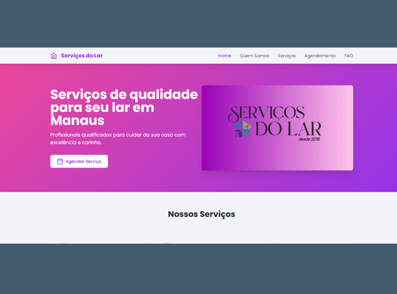 Captura de tela do site Serviços do Lar