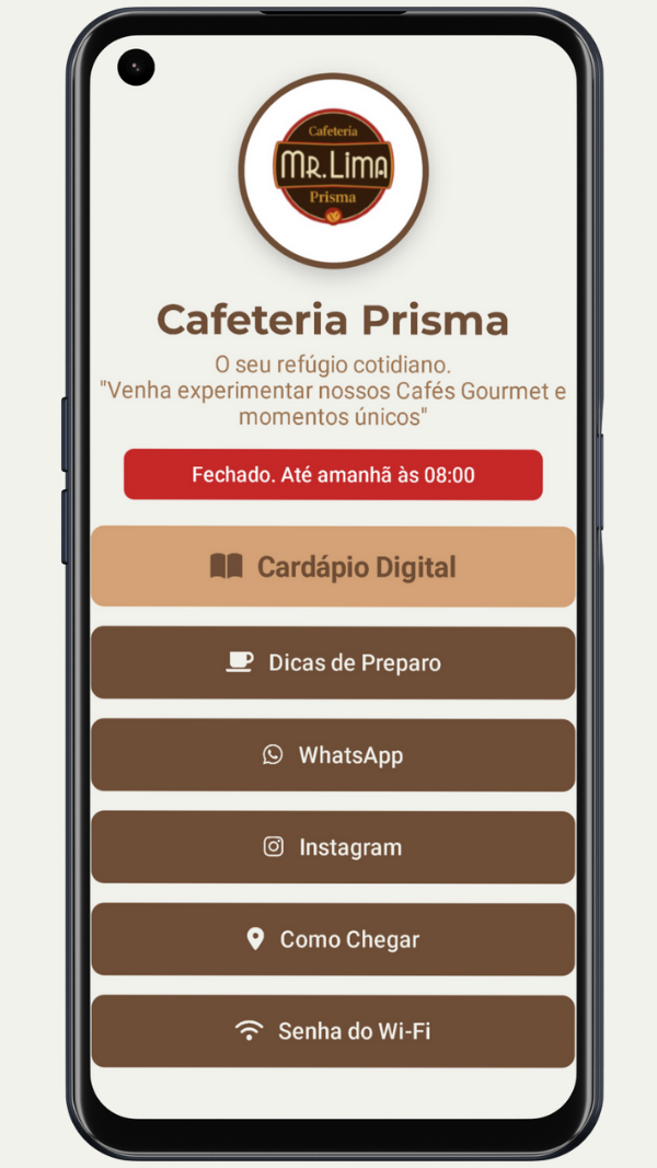 Cartão Digital Interativo da Cafeteria Prisma