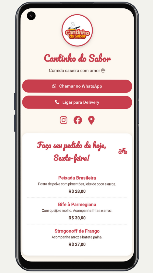 Cartão Digital Interativo do restaurante Cantinho do Sabor